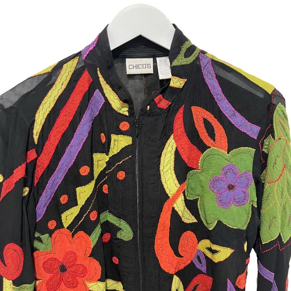 Chicos Women's 0 Full Zip Patchwork Chiffon‎ Jack… - image 5